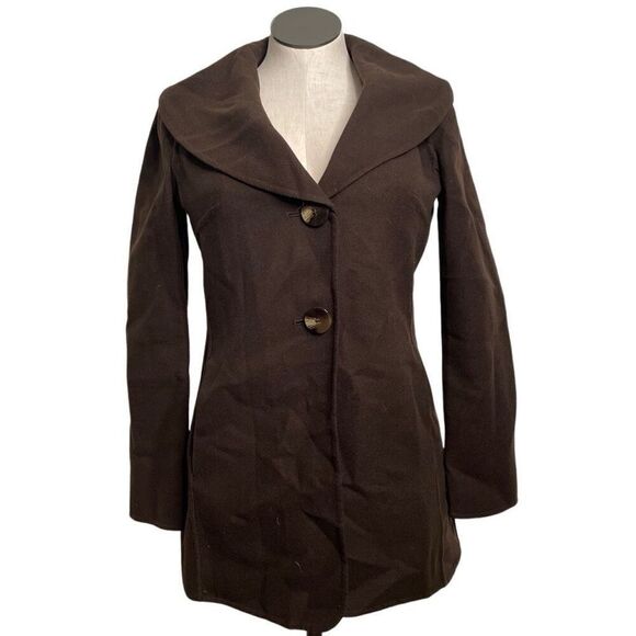 Talbots Womens 100% Wool Coatigan 8 Chocolate Brown Shawl Drape Collar - Picture 1 of 6
